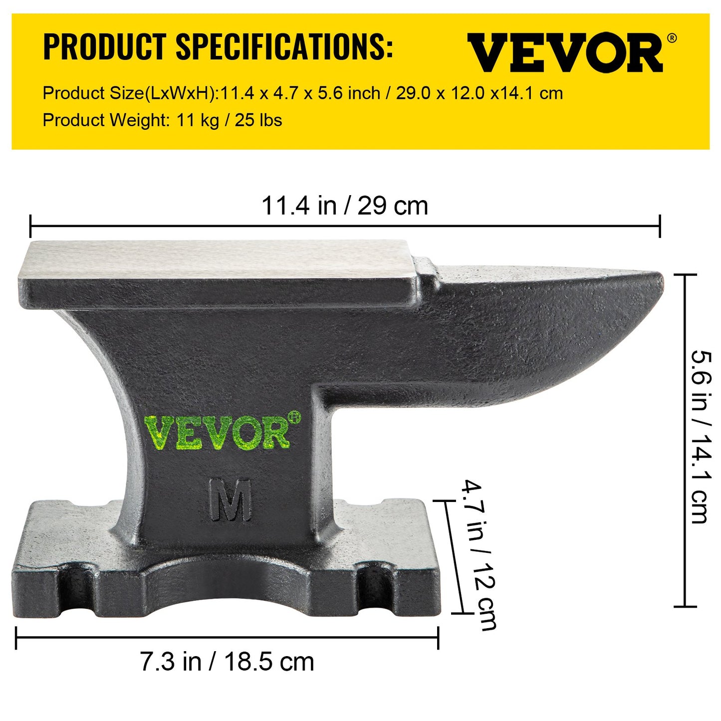 VEVOR Cast Iron Anvil, 25 Lbs(11kg) Single Horn Anvil with 6.8 x 3.5 inch Countertop