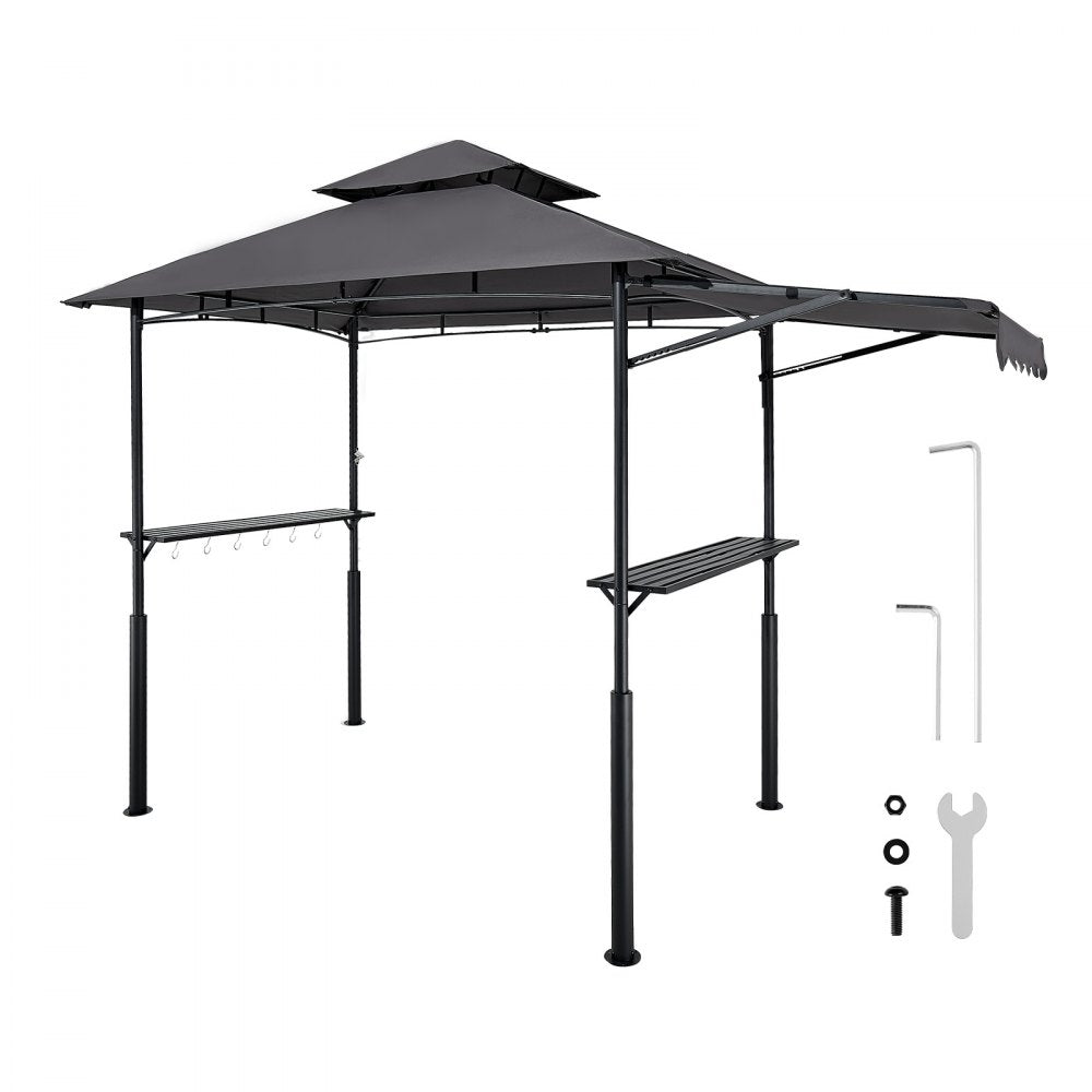 2.4x1.5 m Reinforced BBQ Grill Gazebo with Shelf & Awning Double Tier Top