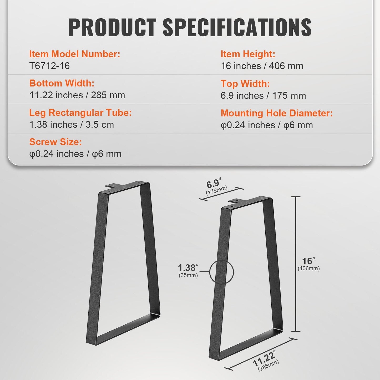 Trapezoid Steel Furniture Legs Set for DIY Tables, 0.4m Height, 181kg Capacity