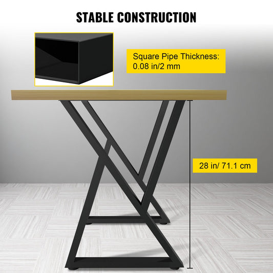 Metal Table Legs, 71.1 x 45.7 cm Desk Legs, Set of 2, Heavy Duty Bench Legs, Z Shape Metal Furniture Legs, Wrought Iron Coffee Table Legs, Home DIY for Dining Table with Rubber Floor Protectors, Mat