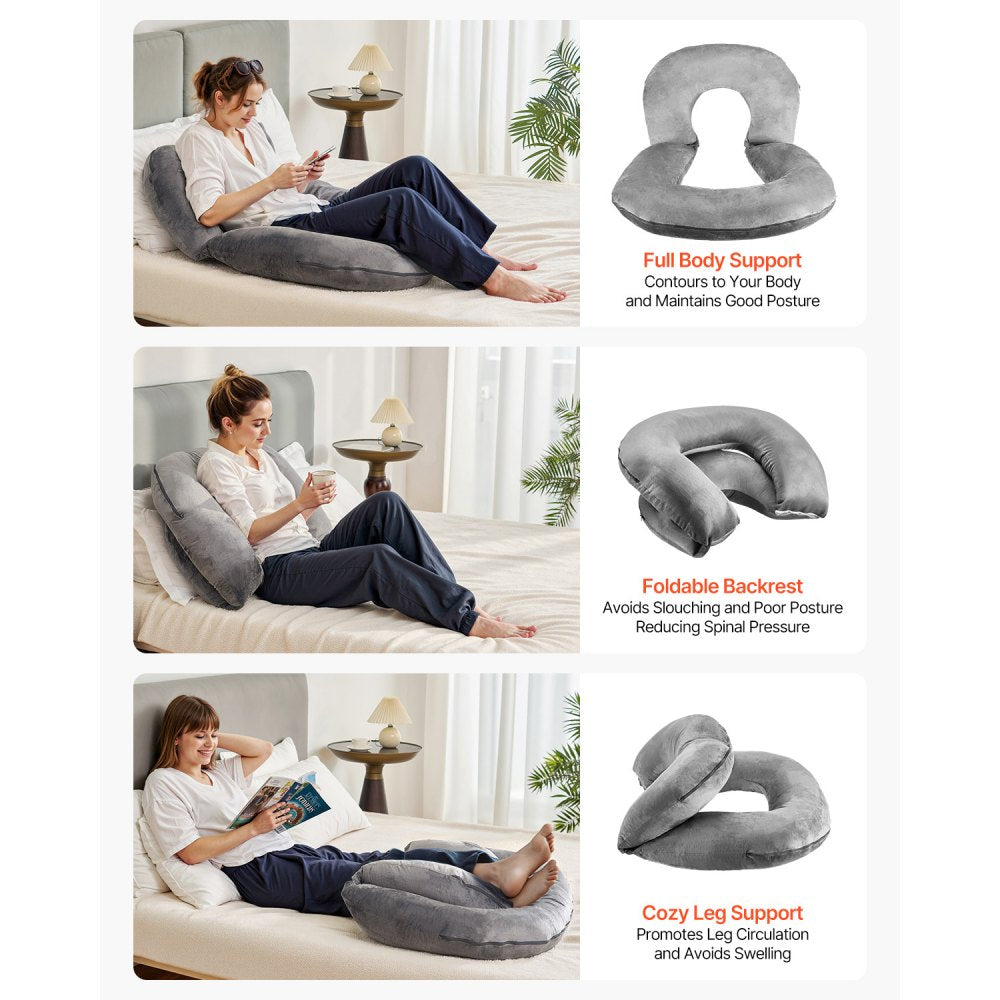 Reading Pillow Large Size U-Shaped Sitting up Pillow with Soft Velvet Grey