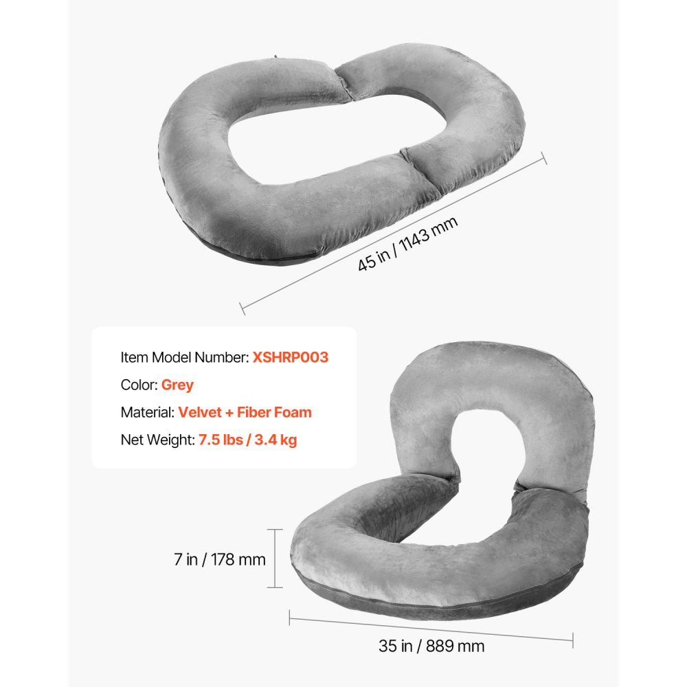 Reading Pillow Large Size U-Shaped Sitting up Pillow with Soft Velvet Grey