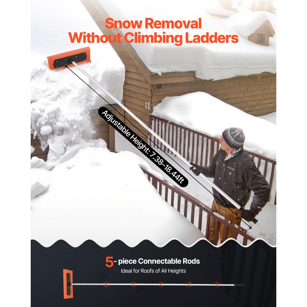 Snow Roof Rake, 45cm Foam Blade, 2.25-5.62 m Adjustable Roof Snow Scraper, Extension Tubes & Non-Slip Handle, Lightweight Snows Removal Tool for House Leaves Debris Clearing