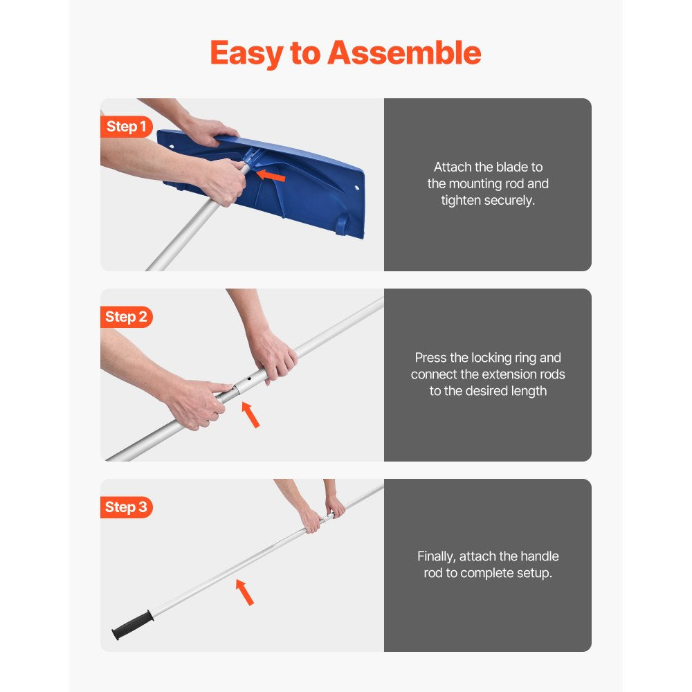 Snow Roof Rake, 60cm PP Plastic Blade, 1.18-5.55 m Adjustable Roof Snow Scraper with Wheels, Anti-Slip Handle Snows Removal Tool, Lightweight House Rooftop Rake for Leaves Debris Removal