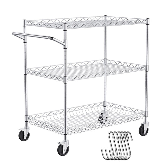VEVOR Kitchen Utility Cart, 3 Tiers, Wire Rolling Cart with 300kg Capacity, Steel