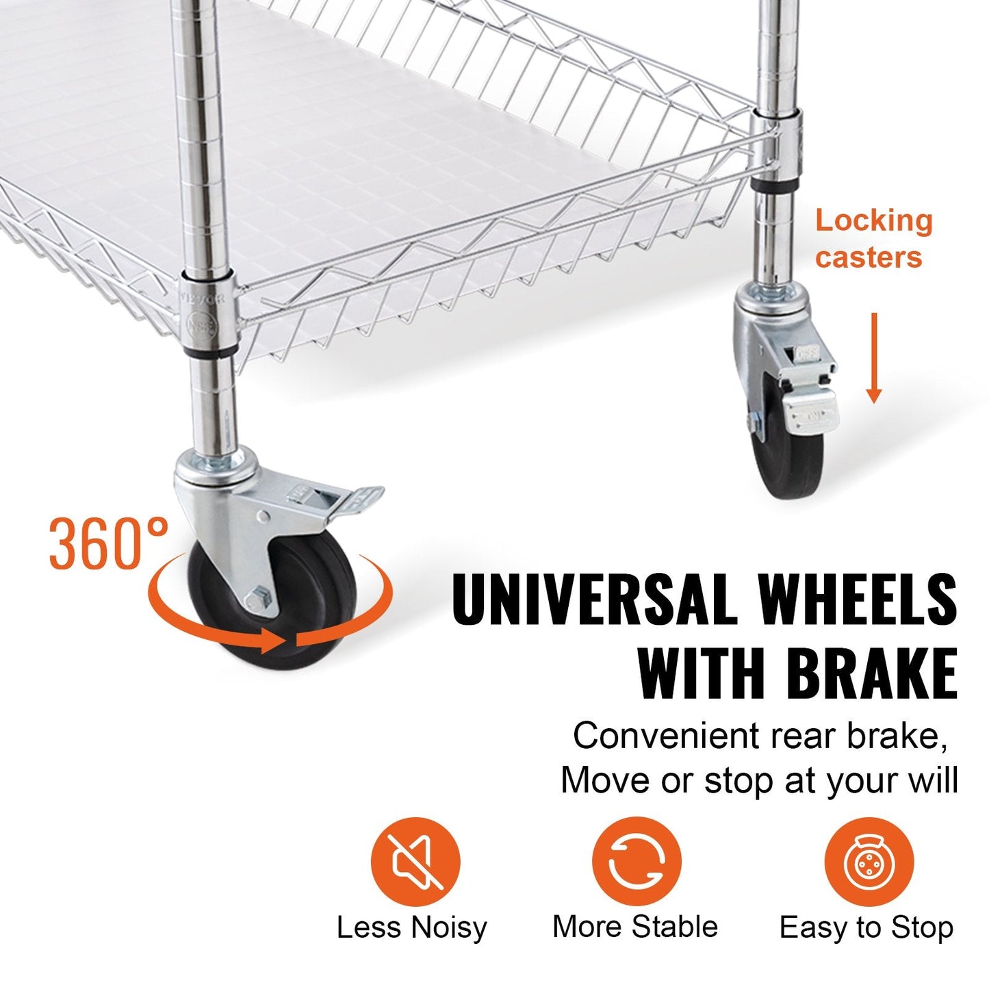 3-Tier Metal Rolling Utility Cart with Wheels, 300 kg Capacity, 0.9 x 0.45 x 0.9 m