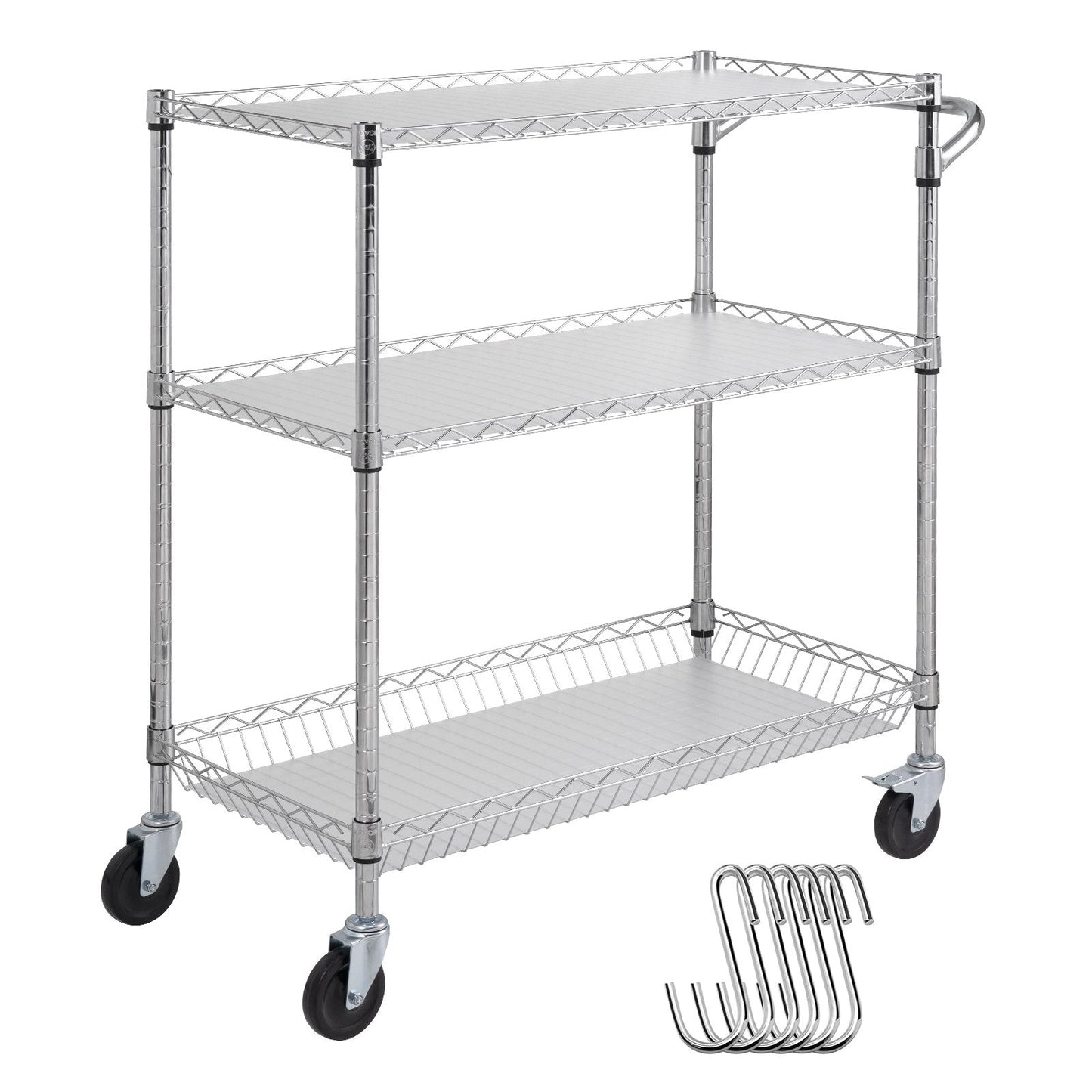 3-Tier Metal Rolling Utility Cart with Wheels, 300 kg Capacity, 0.9 x 0.45 x 0.9 m