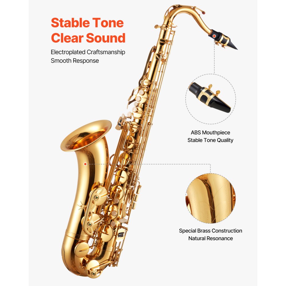 VEVOR Gold Brass Tenor Saxophone B Flat Sax Beginner Kit with Case Mouthpiece
