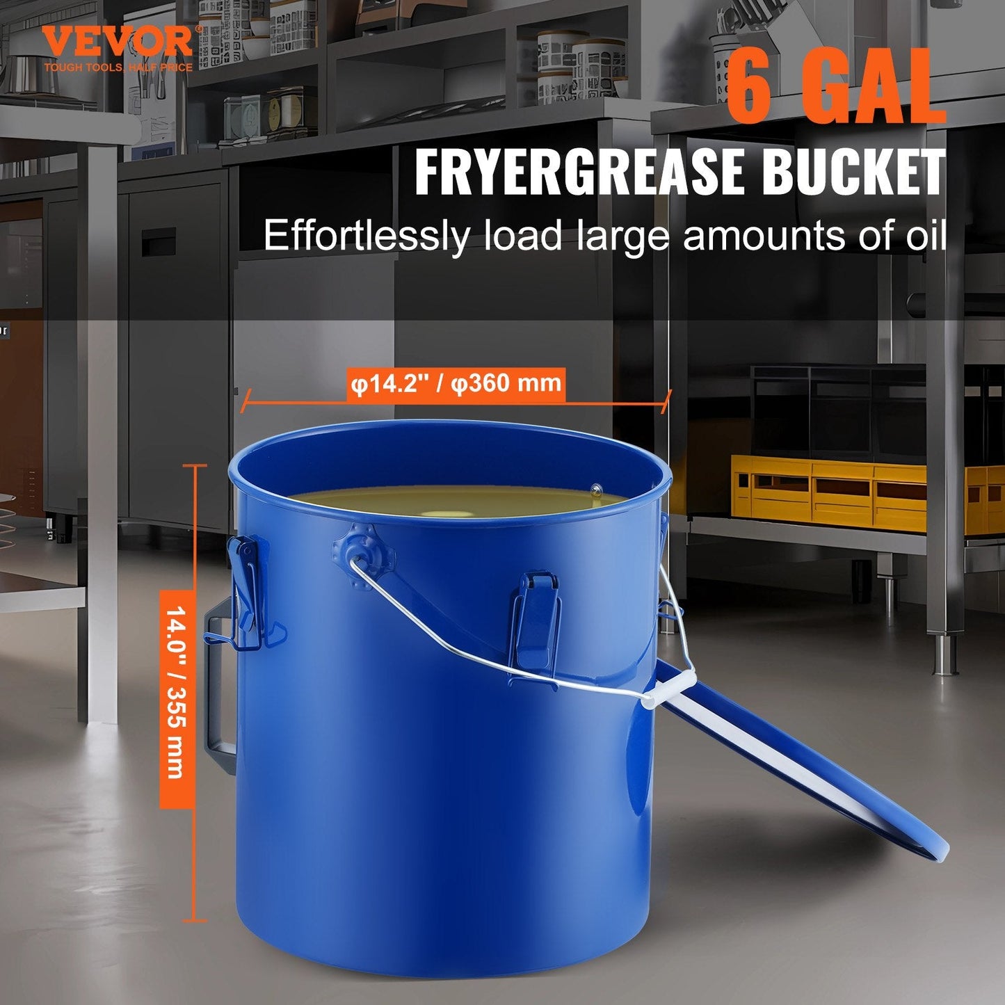 Grease Disposal Caddy 22.7L with Lid & Filter for Hot Oil, Carbon Steel, Blue