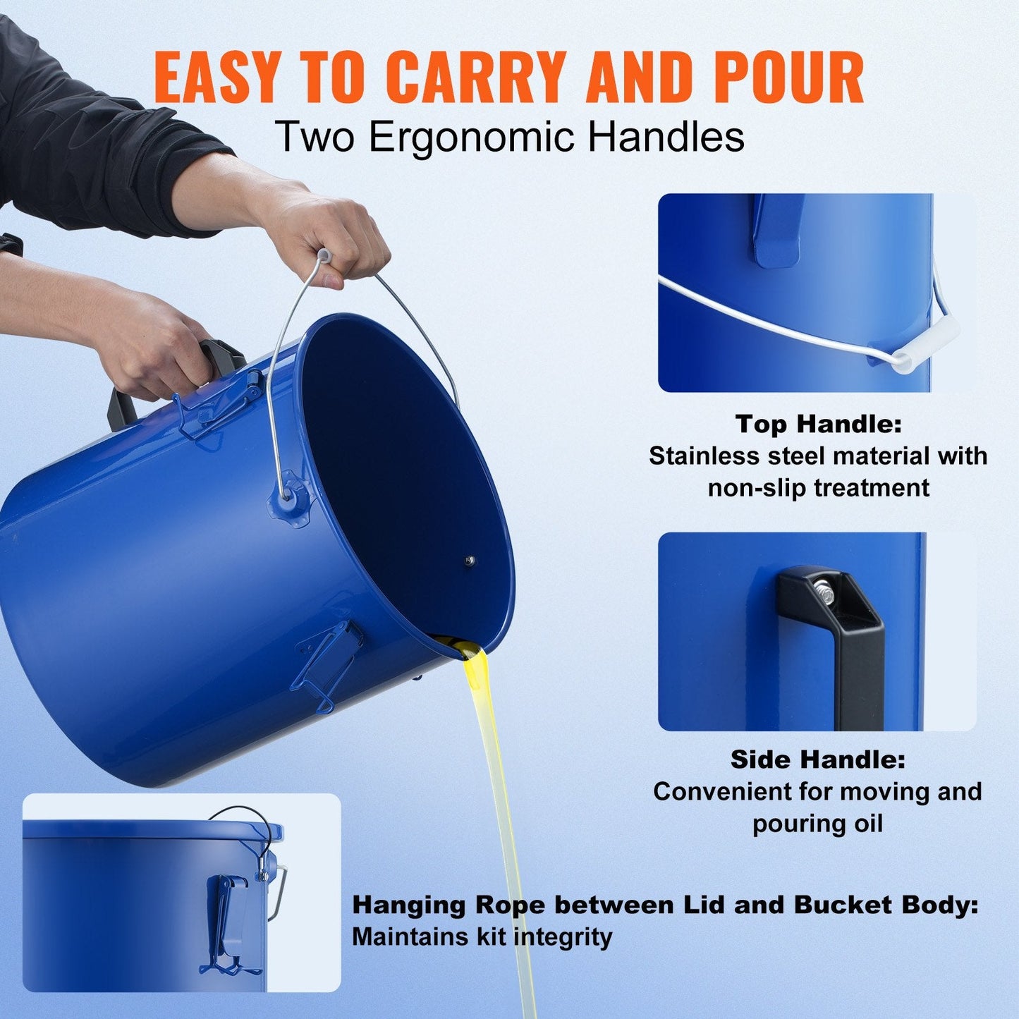 Grease Disposal Caddy 22.7L with Lid & Filter for Hot Oil, Carbon Steel, Blue