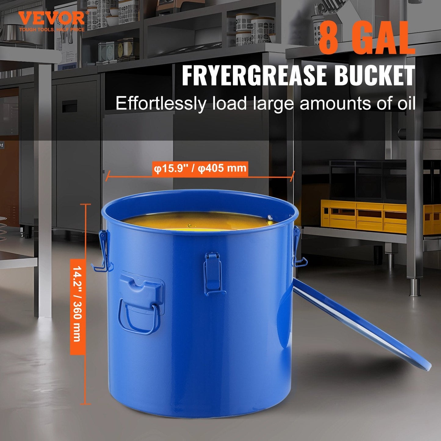 30L Oil Disposal Caddy, Carbon Steel with Filter Bag and Locking Lid, Blue