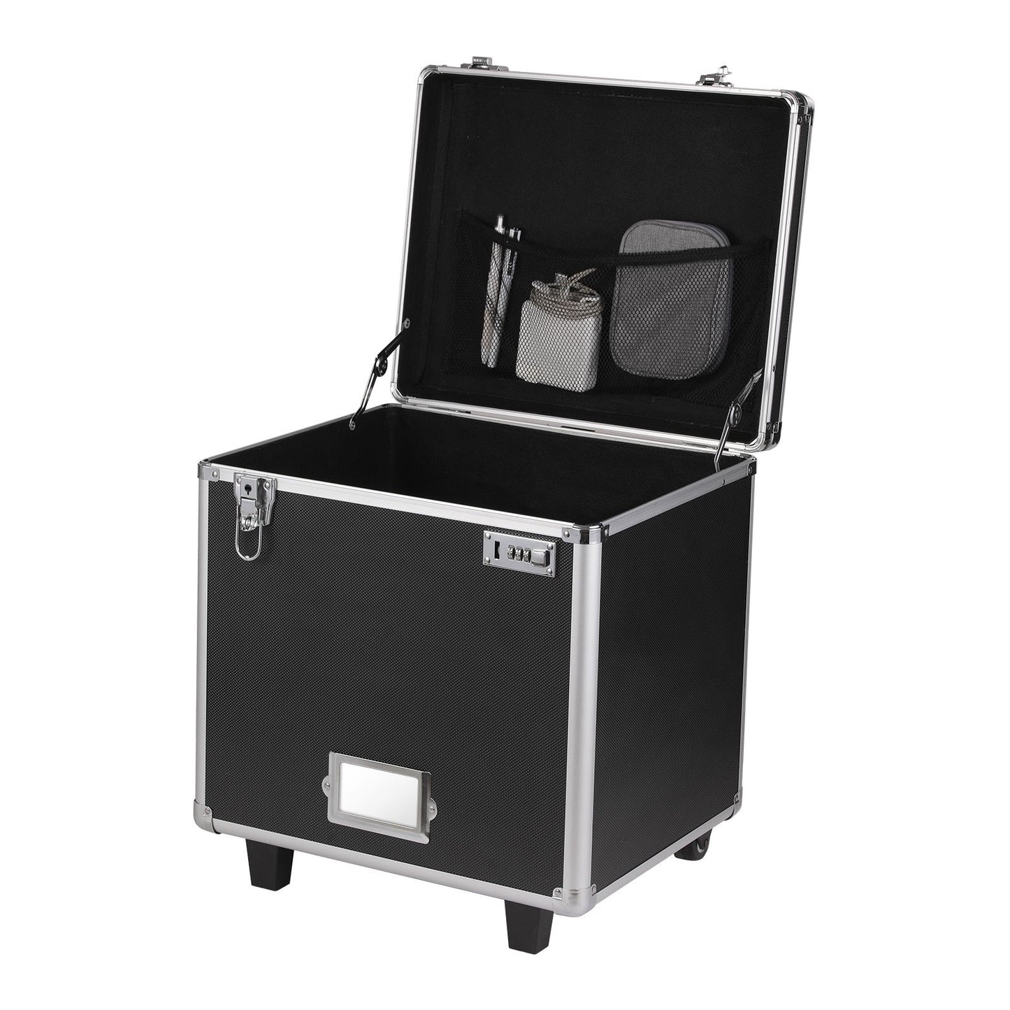 Portable File Storage Box, 395 x 320 x 380 mm Internal Chest Size, Locking Mobile Business Case with Telescopic Handle, Hand pull File Case for Office Home, Offices, Hospitals, Banks