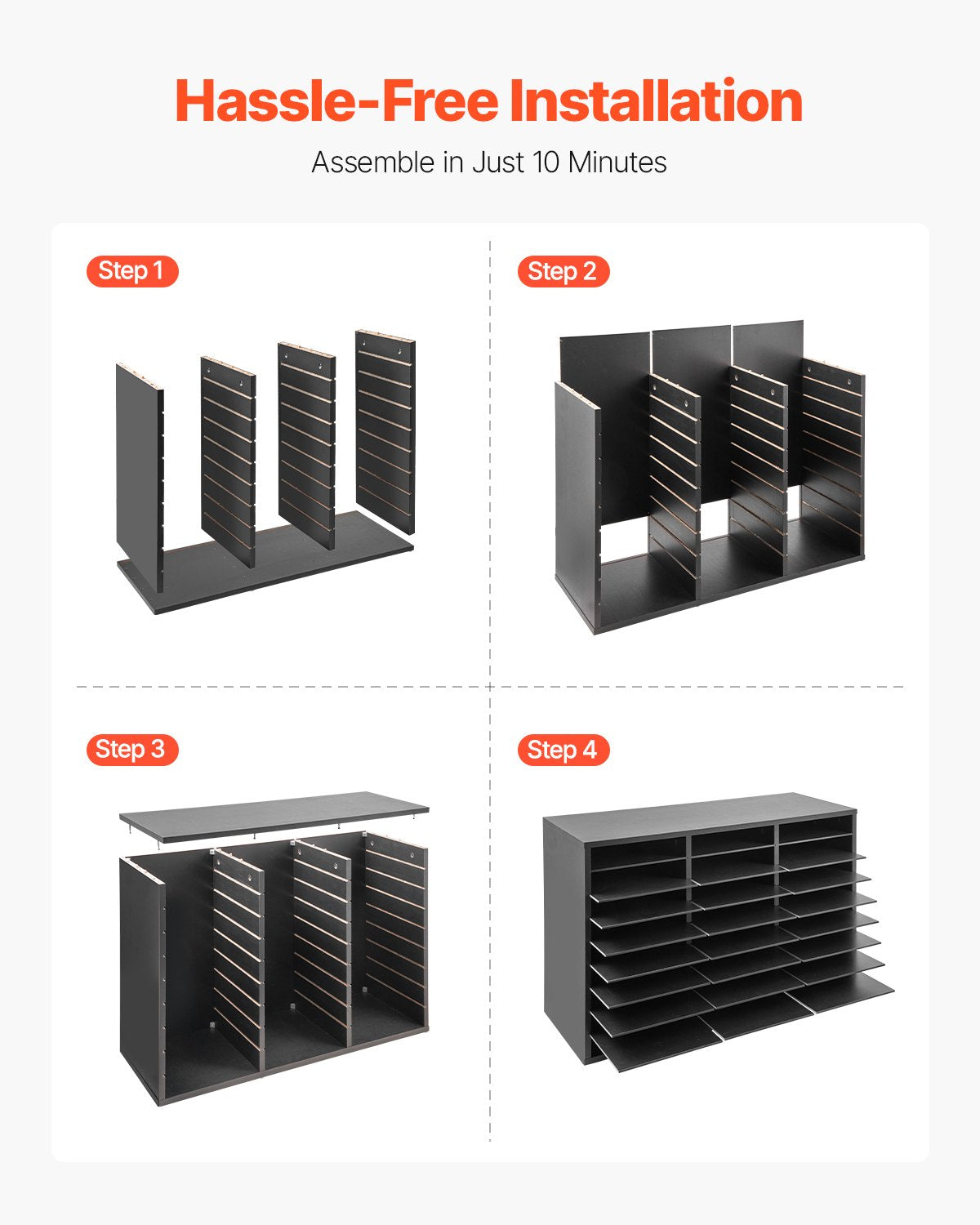 VEVOR Wooden Literature Organizer 27 Compartments with Removable Shelves Black