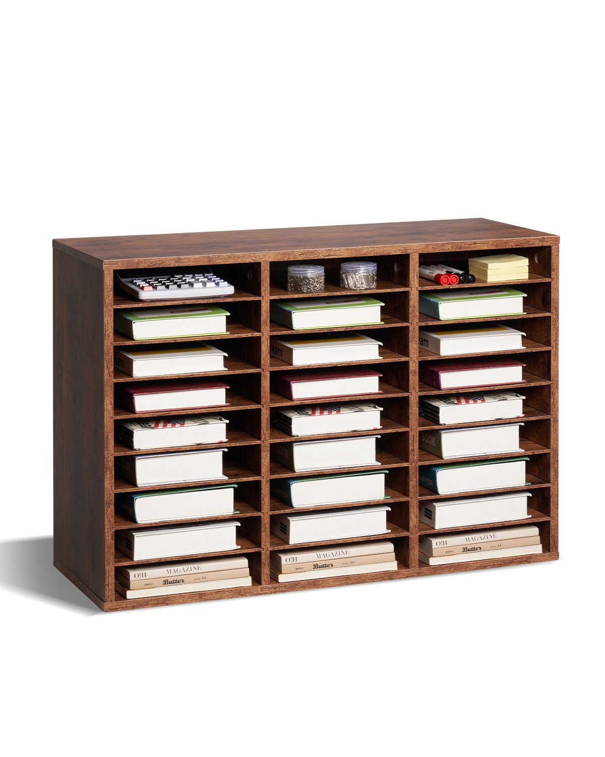 VEVOR Wooden Literature Organizer 27 Compartments Removable Shelves Dark Brown