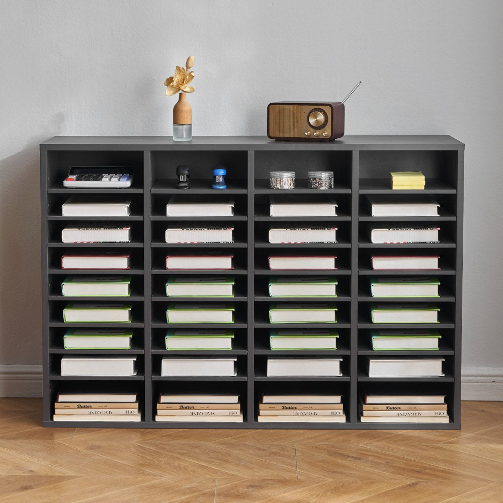 VEVOR Wooden Literature Organizer 36 Compartments with Adjustable Shelves Grey