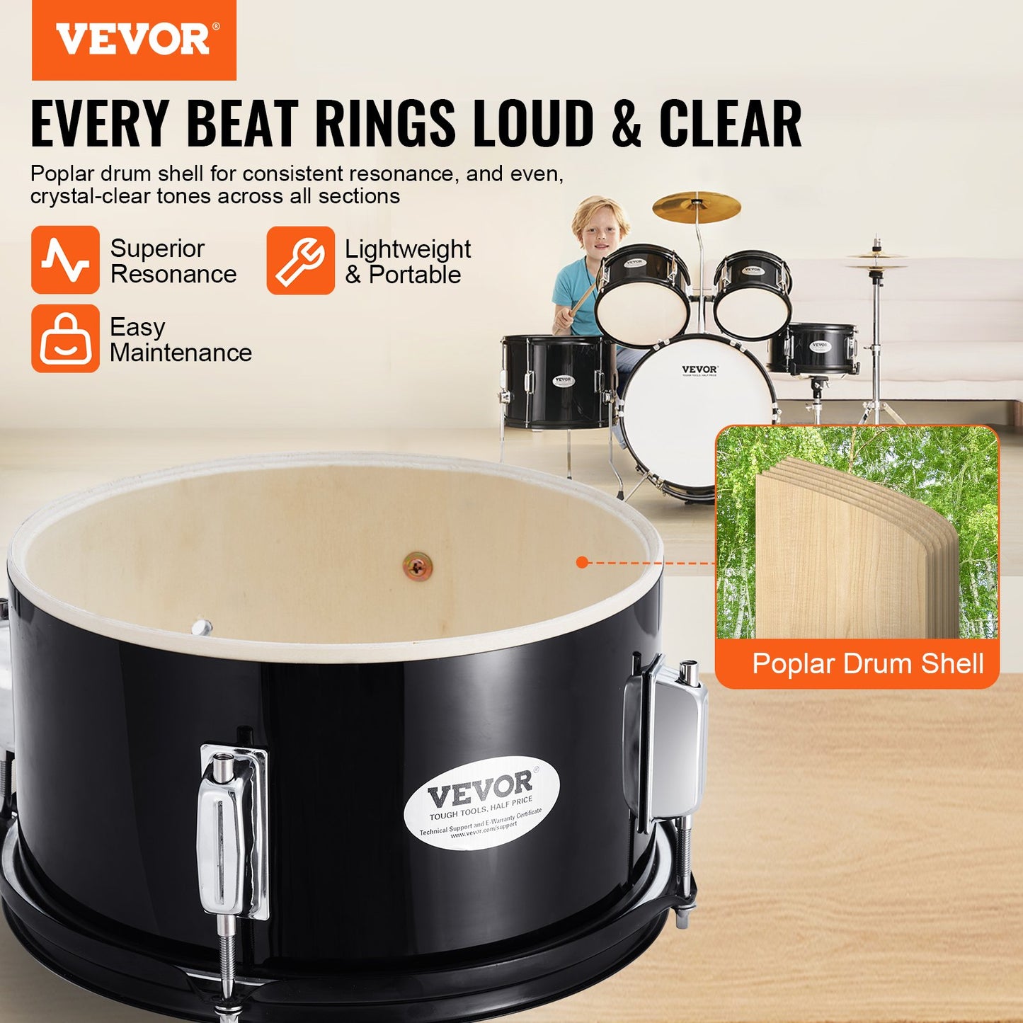 VEVOR Kids Drum Set, 5-Piece, 406.4 mm Beginner Full Drum Set with Bass Toms Snare