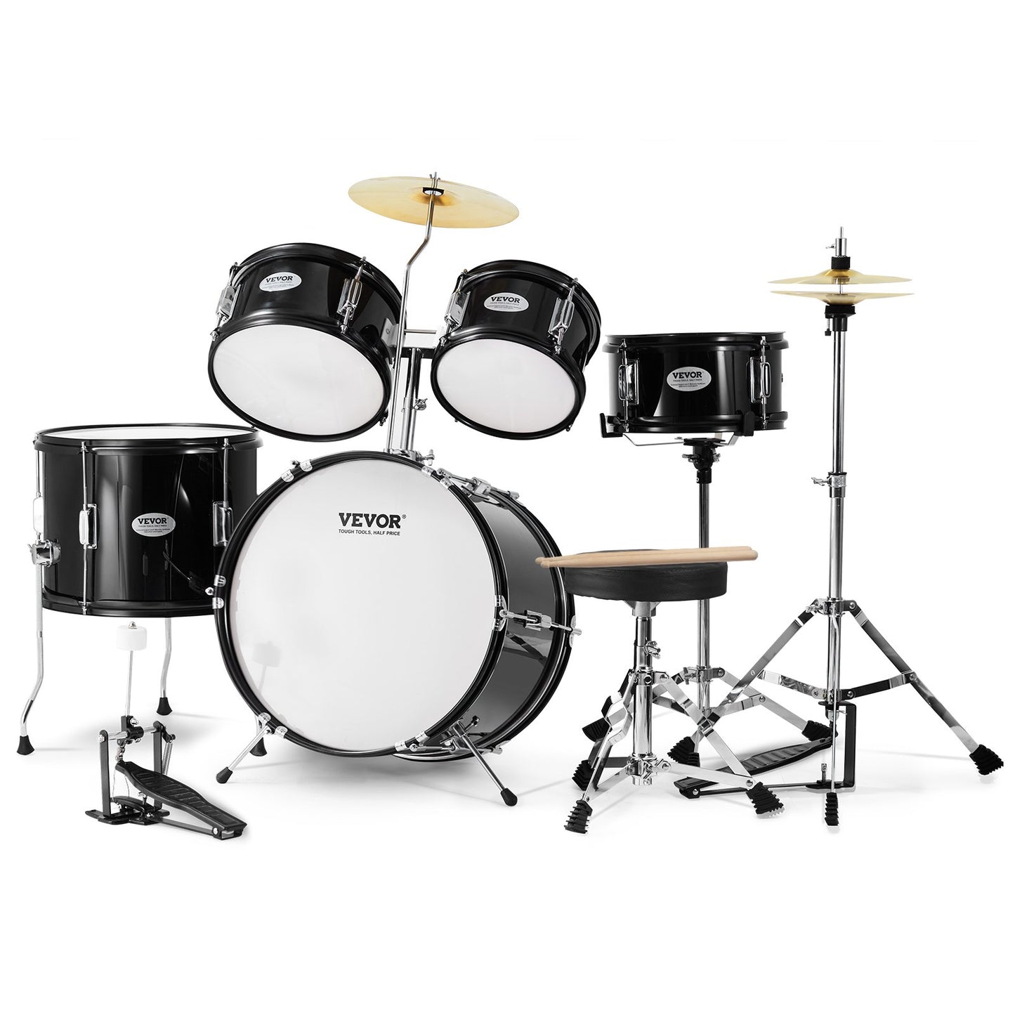 VEVOR Kids Drum Set, 5-Piece, 406.4 mm Beginner Full Drum Set with Bass Toms Snare