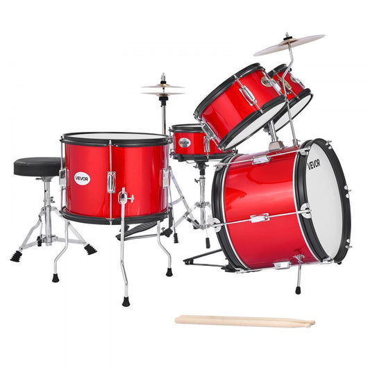 VEVOR Kids Drum Set 5-Piece Beginner Drum Kit with 406.4 mm Bass Drum (Red)