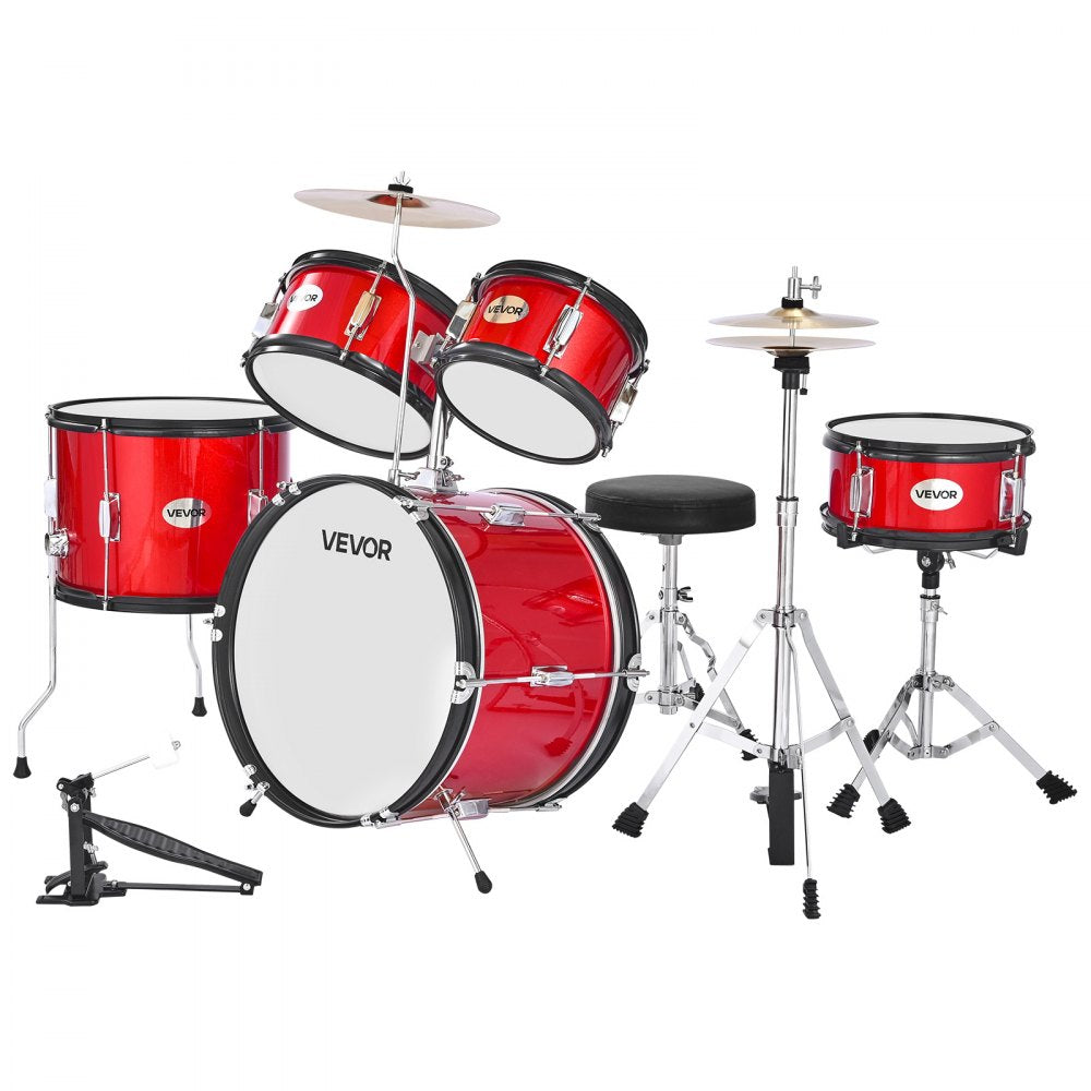 VEVOR Kids Drum Set 5-Piece Beginner Drum Kit with 406.4 mm Bass Drum (Red)