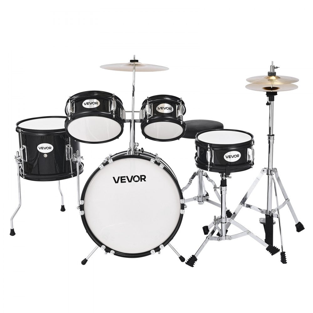 VEVOR Kids Drum Set 5-Piece Beginner Drum Kit with 355.6 mm Bass Drum(Black)
