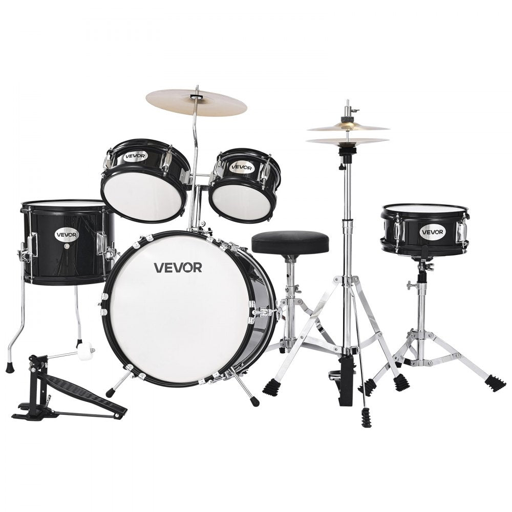 VEVOR Kids Drum Set 5-Piece Beginner Drum Kit with 355.6 mm Bass Drum(Black)