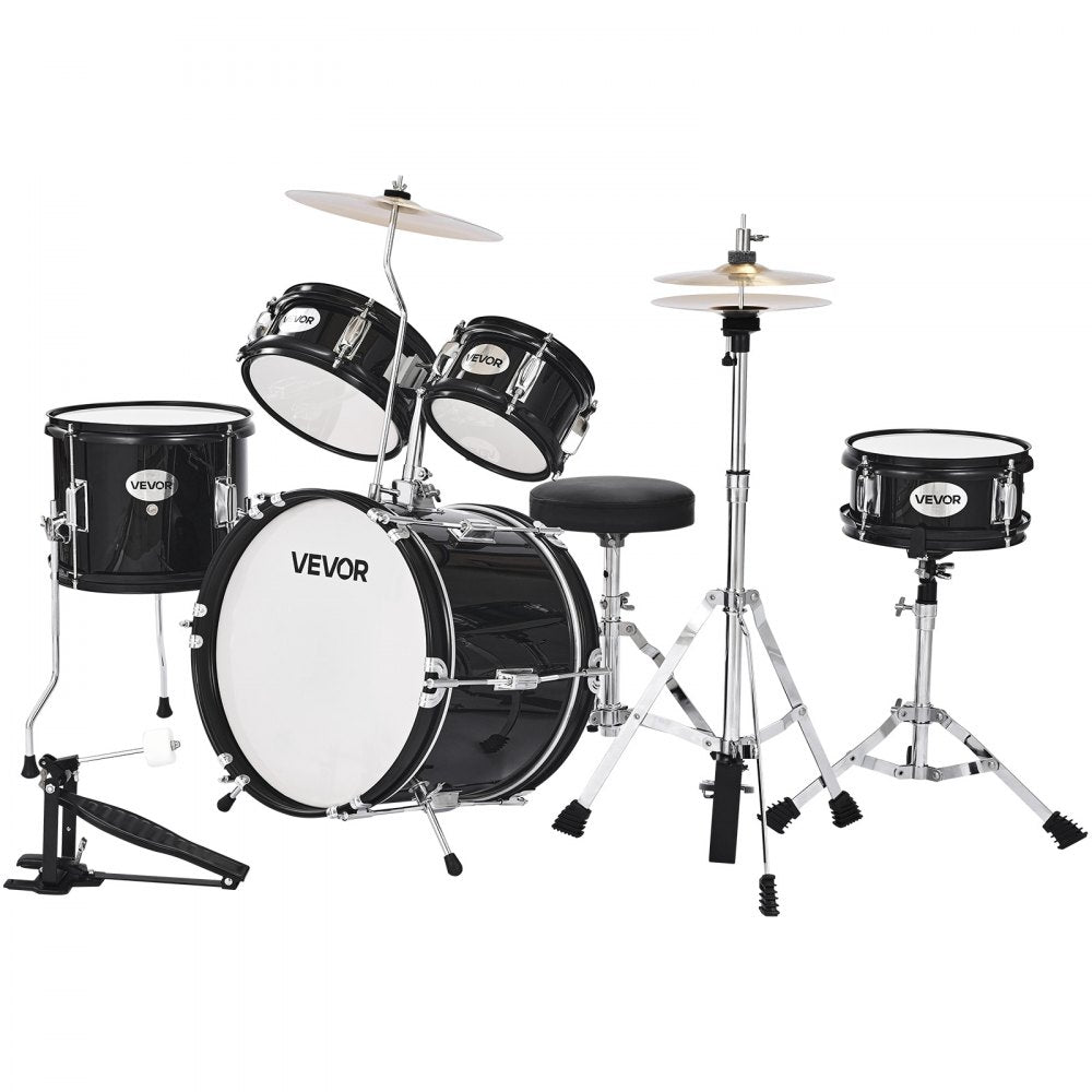 VEVOR Kids Drum Set 5-Piece Beginner Drum Kit with 355.6 mm Bass Drum(Black)