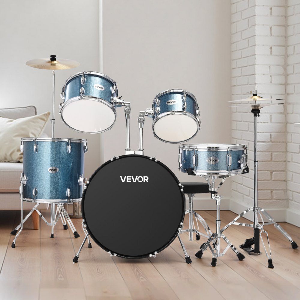 VEVOR Drum Set 5-Piece Beginner Drums Set with 558.8 mm Bass Drum (Gravel Blue)