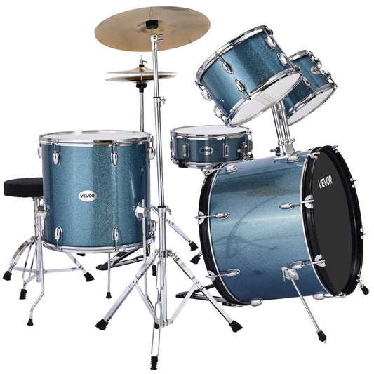 VEVOR Drum Set 5-Piece Beginner Drums Set with 558.8 mm Bass Drum (Gravel Blue)