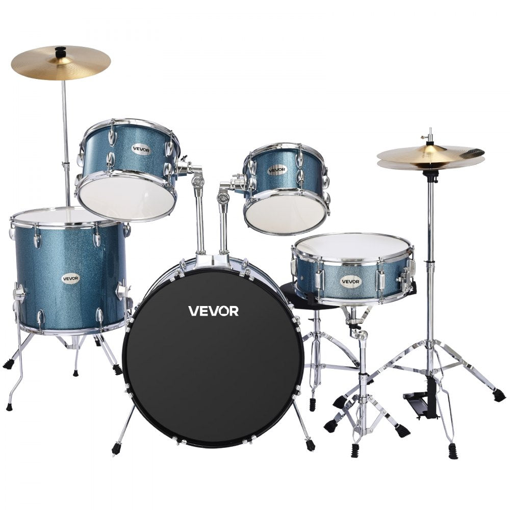 VEVOR Drum Set 5-Piece Beginner Drums Set with 558.8 mm Bass Drum (Gravel Blue)