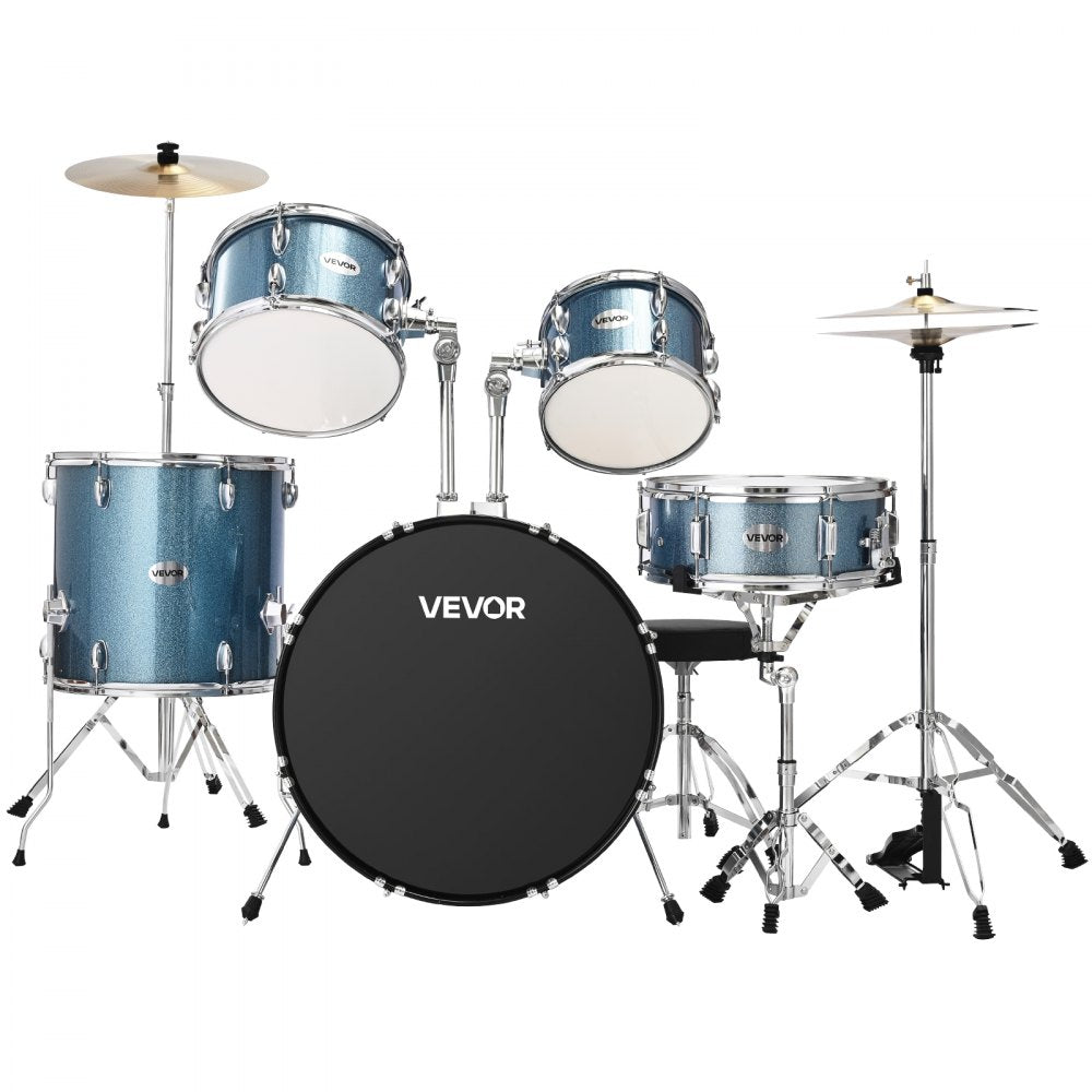 VEVOR Drum Set 5-Piece Beginner Drums Set with 558.8 mm Bass Drum (Gravel Blue)