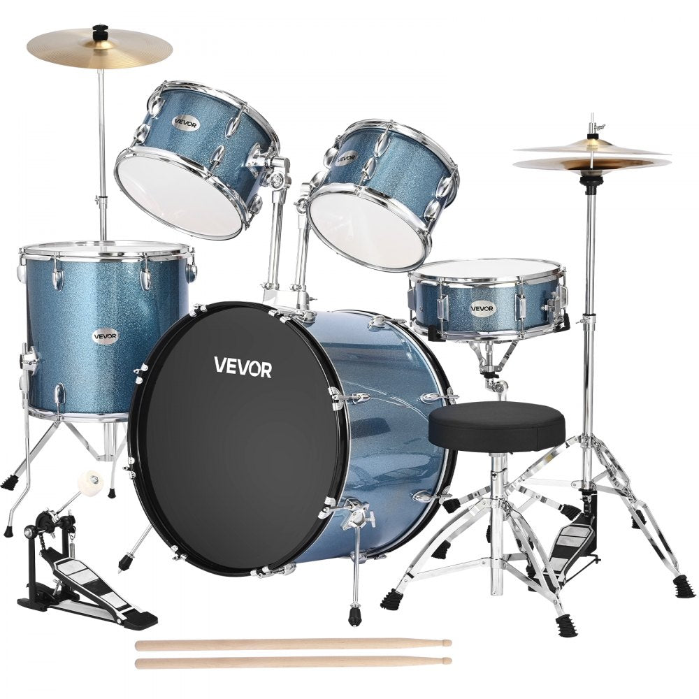 VEVOR Drum Set 5-Piece Beginner Drums Set with 558.8 mm Bass Drum (Gravel Blue)