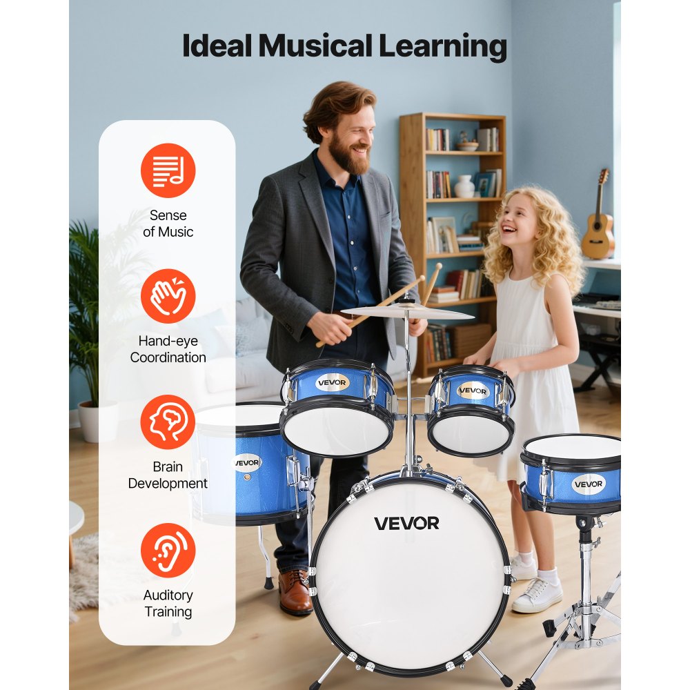 VEVOR Kids Drum Set 5-Piece Beginner Drum Kit with 355.6 mm Bass Drum (Blue)