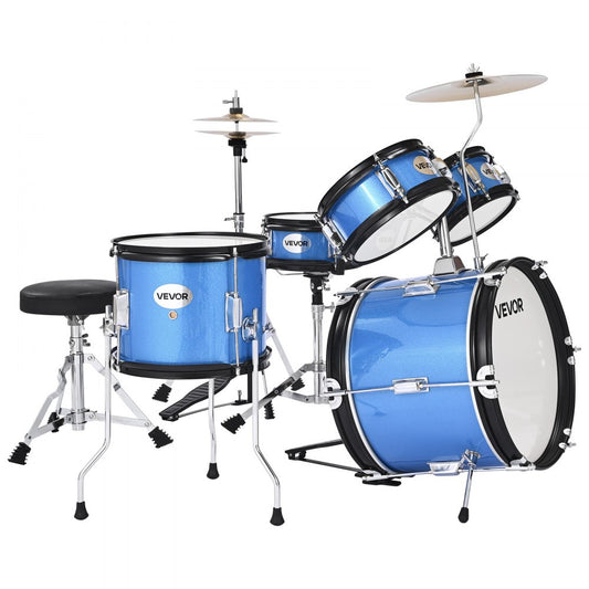 VEVOR Kids Drum Set 5-Piece Beginner Drum Kit with 355.6 mm Bass Drum (Blue)
