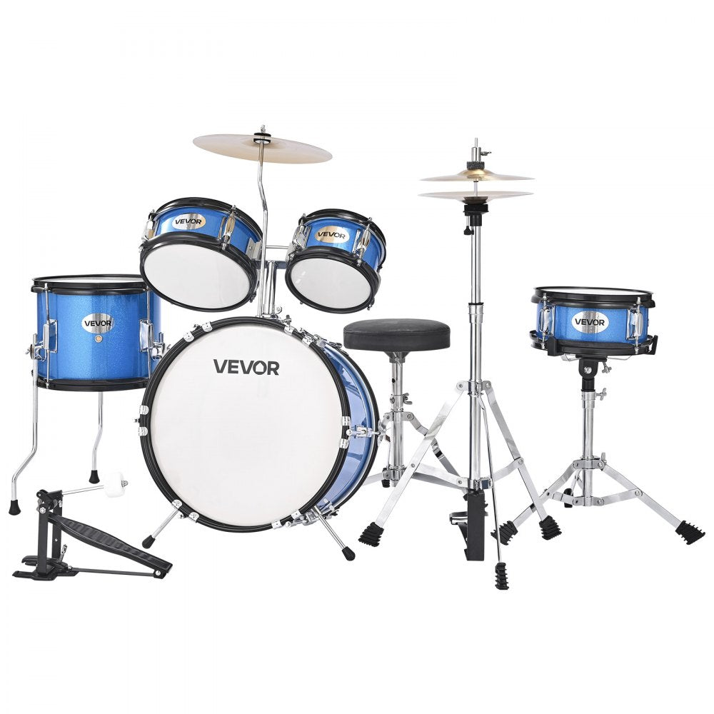 VEVOR Kids Drum Set 5-Piece Beginner Drum Kit with 355.6 mm Bass Drum (Blue)