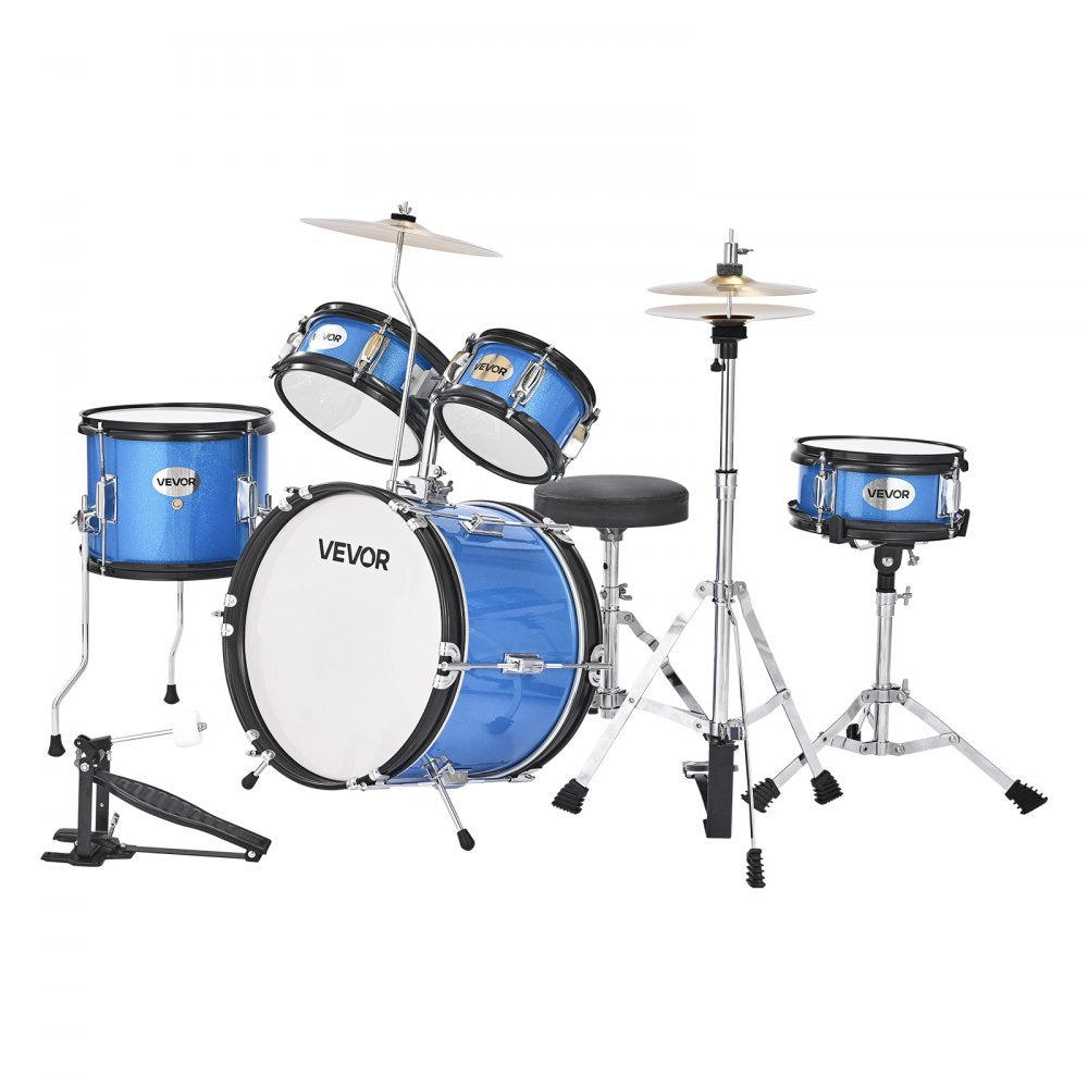 VEVOR Kids Drum Set 5-Piece Beginner Drum Kit with 355.6 mm Bass Drum (Blue)