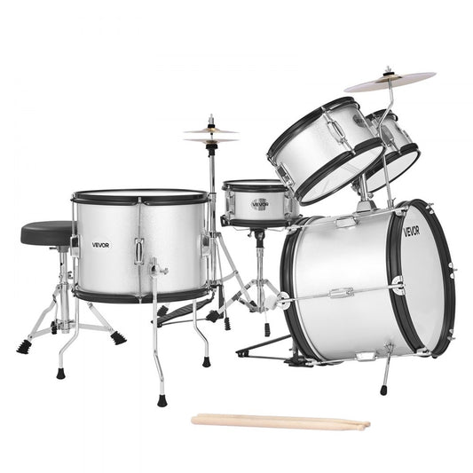 VEVOR Kids Drum Set 5-Piece Beginner Drum Kit with 406.4 mm Bass Drum (Silver)