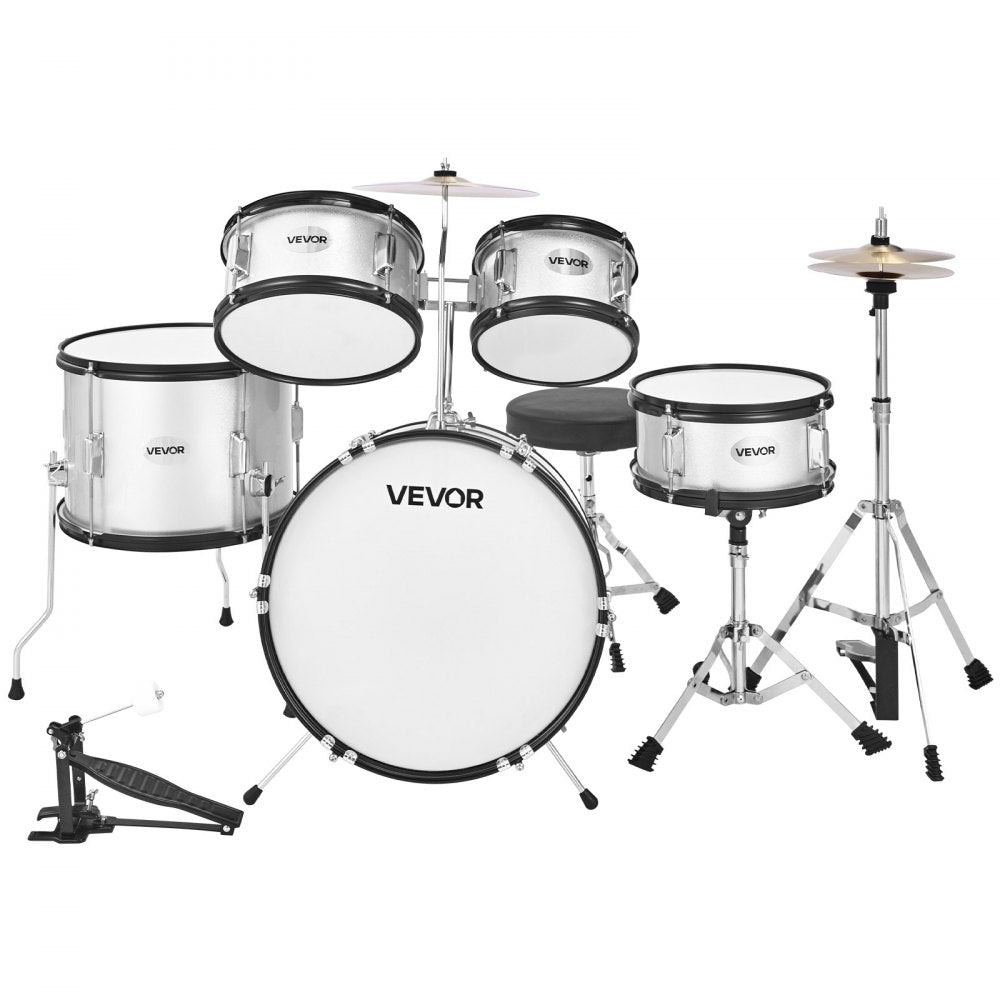 VEVOR Kids Drum Set 5-Piece Beginner Drum Kit with 406.4 mm Bass Drum (Silver)