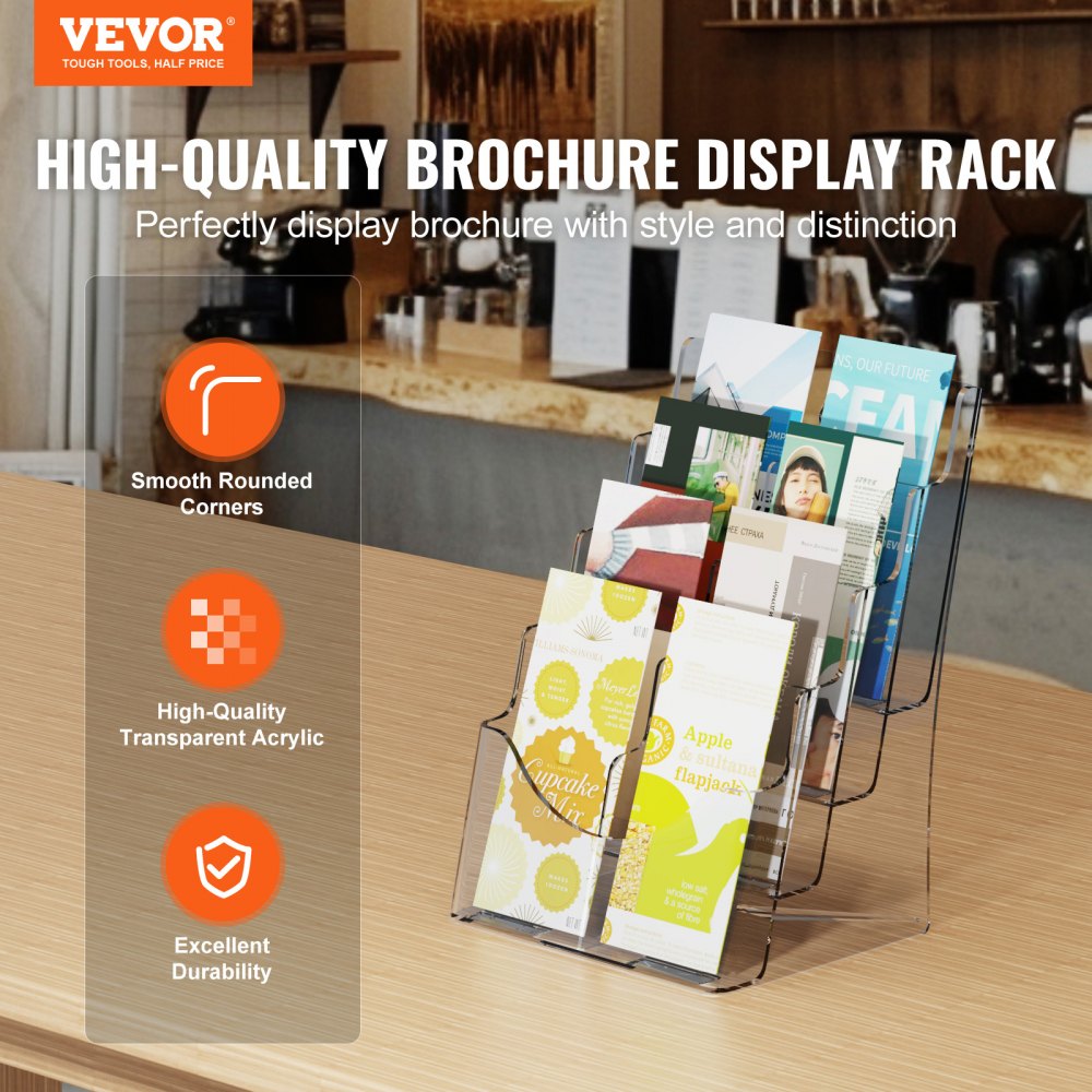 VEVOR Acrylic Brochure Holder 8.5 x 11 inch 4-Tier Literature Display Stand Rack