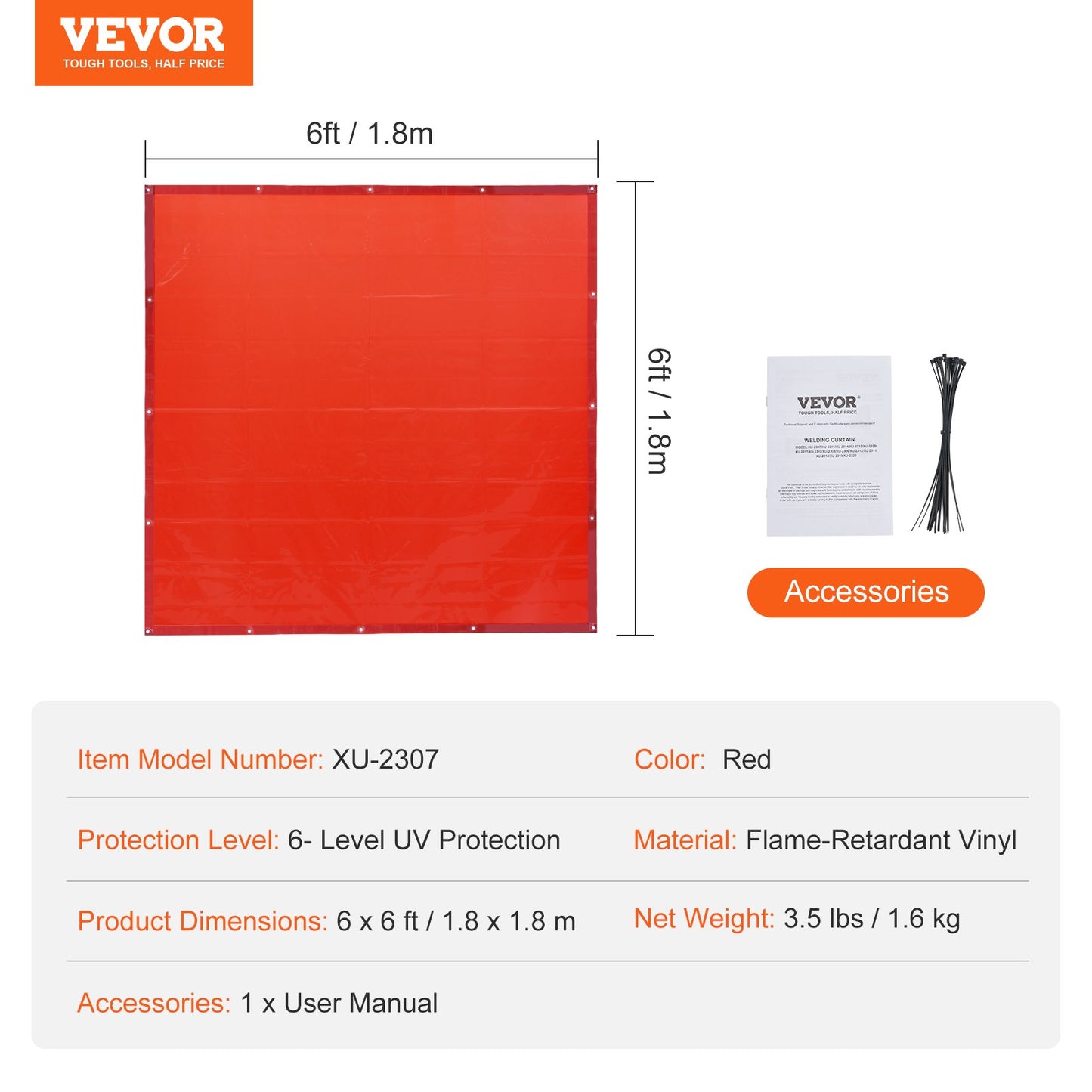 VEVOR Welding Curtain Screen, 6' x 6' Hanging Welding Curtain Wall, Flame-Resistant