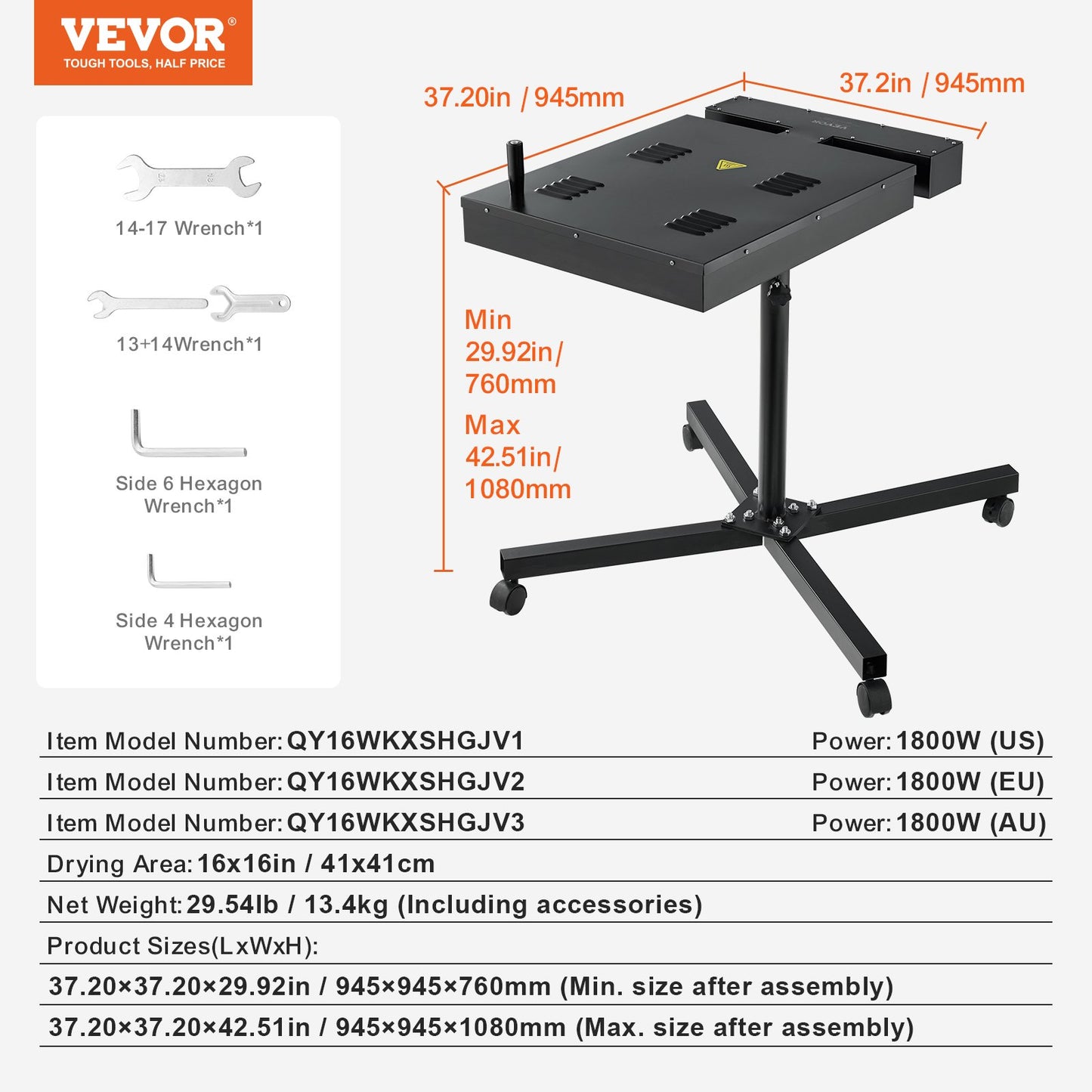 VEVOR Flash Dryer, 16 x 16 inch Flash Dryer for Screen Printing, 0-750℉ Temperature