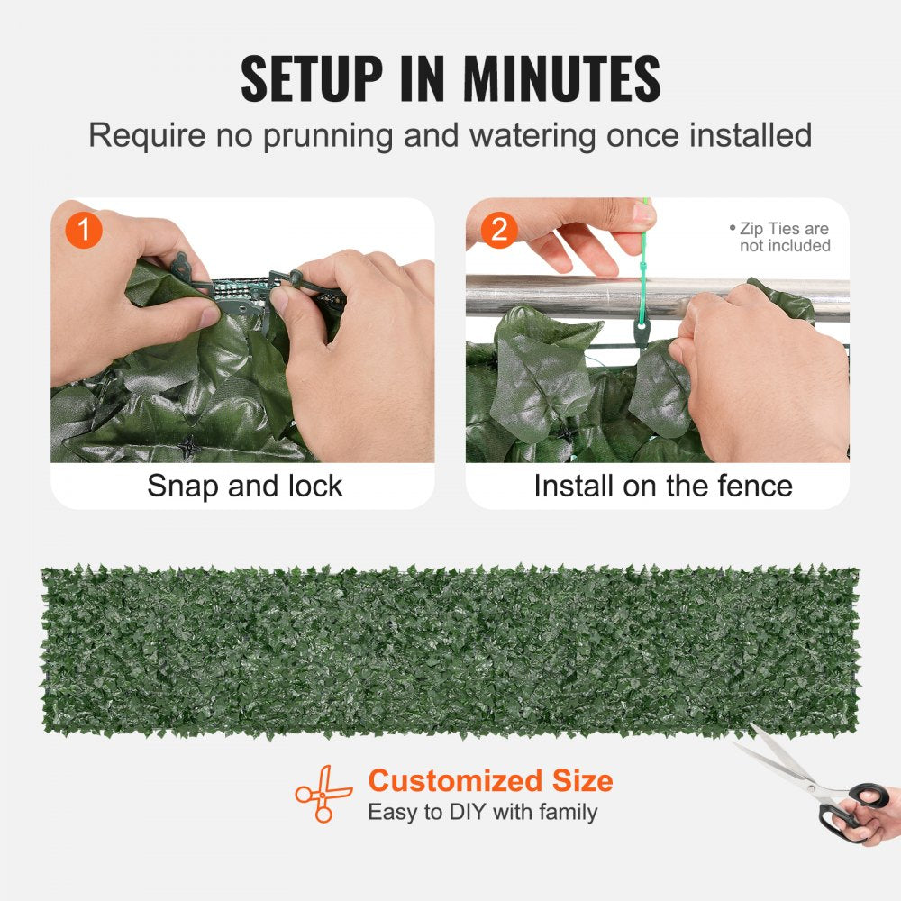 VEVOR Ivy Privacy Fence, 39 x 198in Artificial Green Wall Screen, Greenery Ivy Fence with Mesh Cloth Backing and Strengthened Joint, Faux Hedges Vine Leaf Decoration for Outdoor Garden, Yard, Balcony