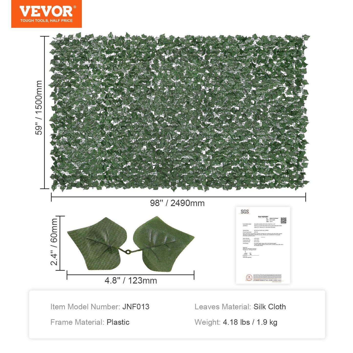 VEVOR Ivy Privacy Fence, 1500 x 2490 mm Artificial Green Wall Screen, Greenery Ivy