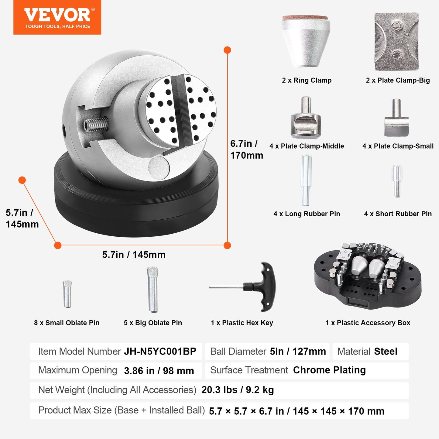 VEVOR Ball Vise, 5" Engraving Setting Tool, 360° Rotation Engraving Block Vise,