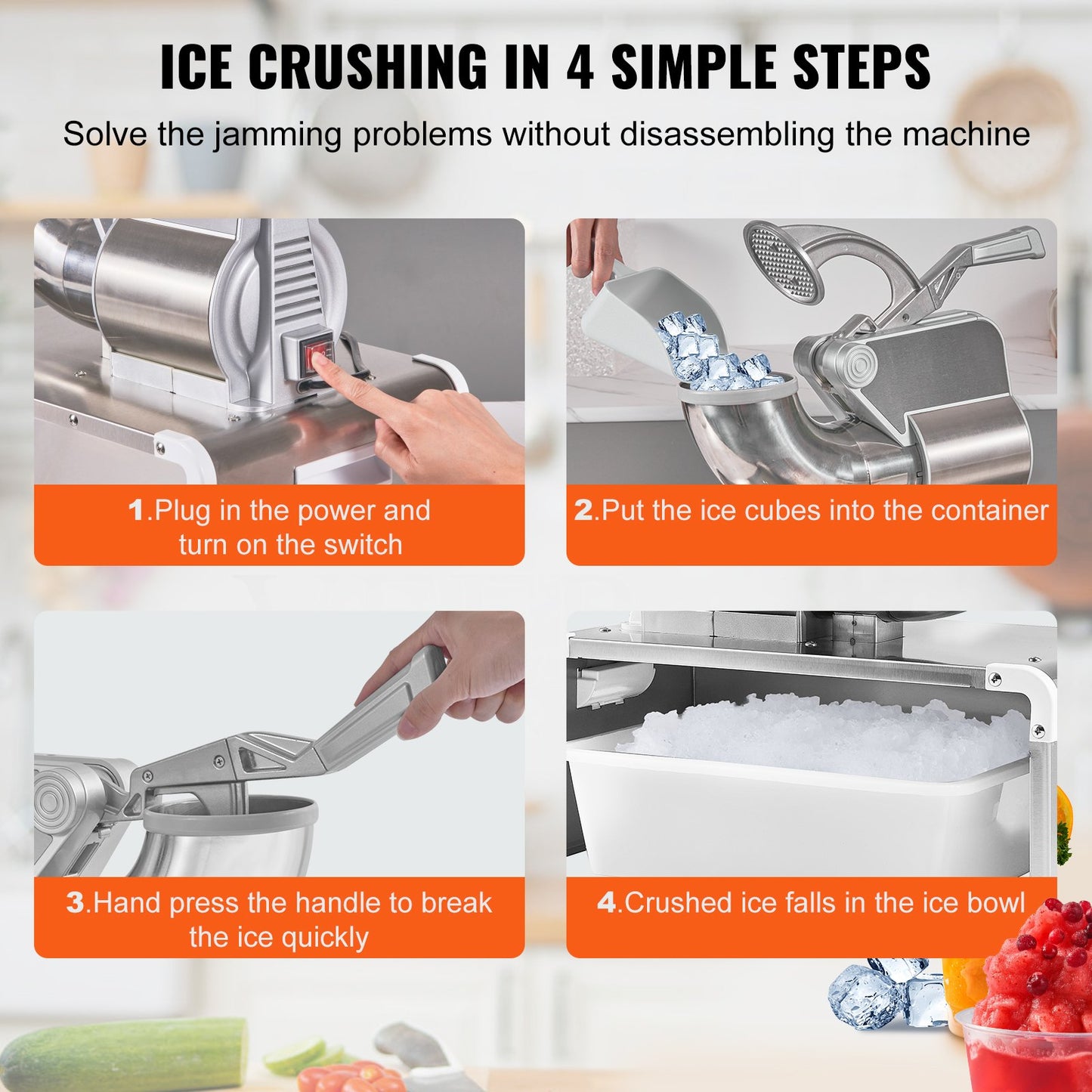 VEVOR Commercial Ice Shaver Crusher, 661lbs Per Hour Electric Snow Cone Maker, 350W