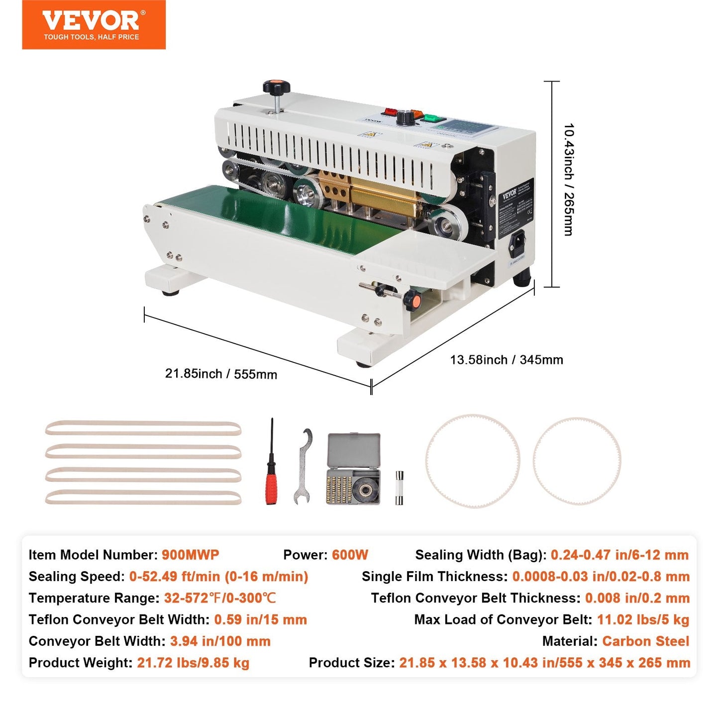 High-Efficiency Horizontal Band Sealer, Carbon Steel, 16m/min Sealing Speed