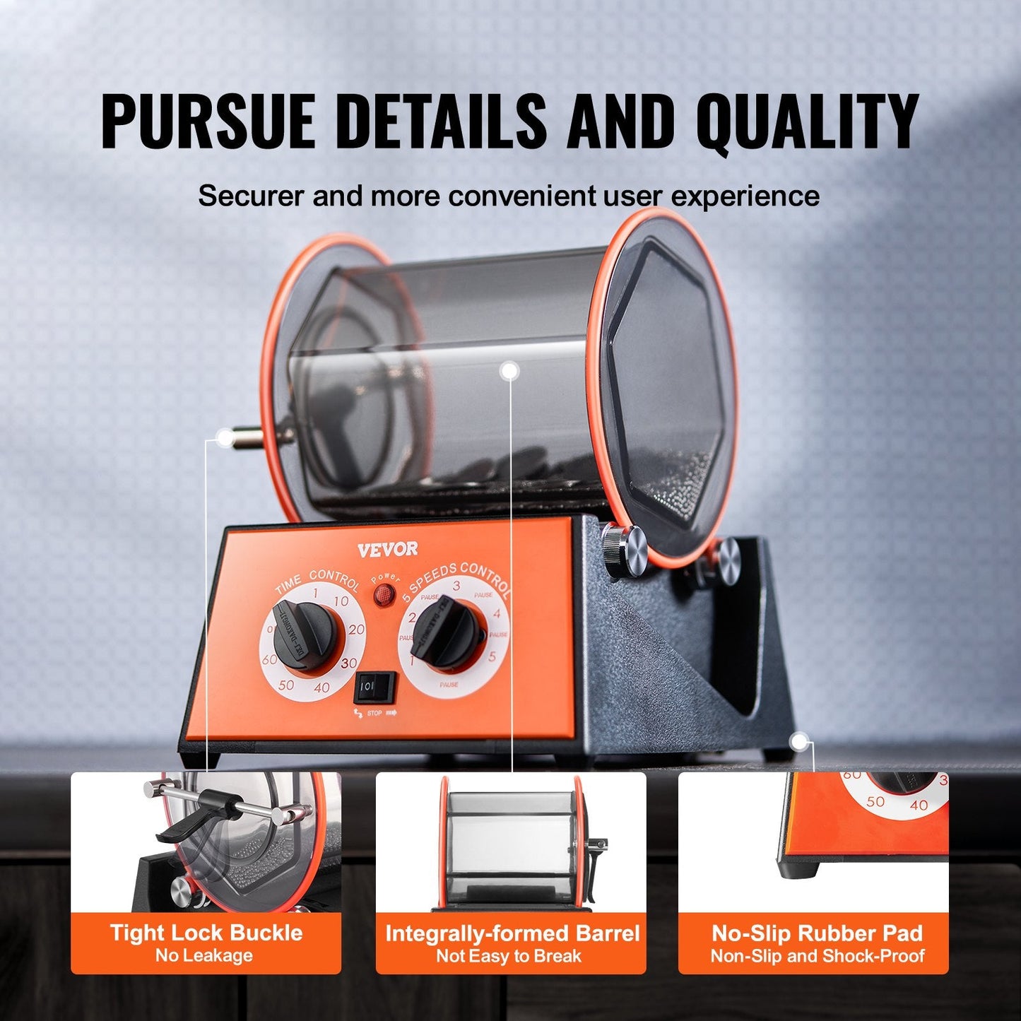 Mini Rotary Jewelry Tumbler Polisher, 5kg Capacity, 5-Speed, 0-60 Min Timer