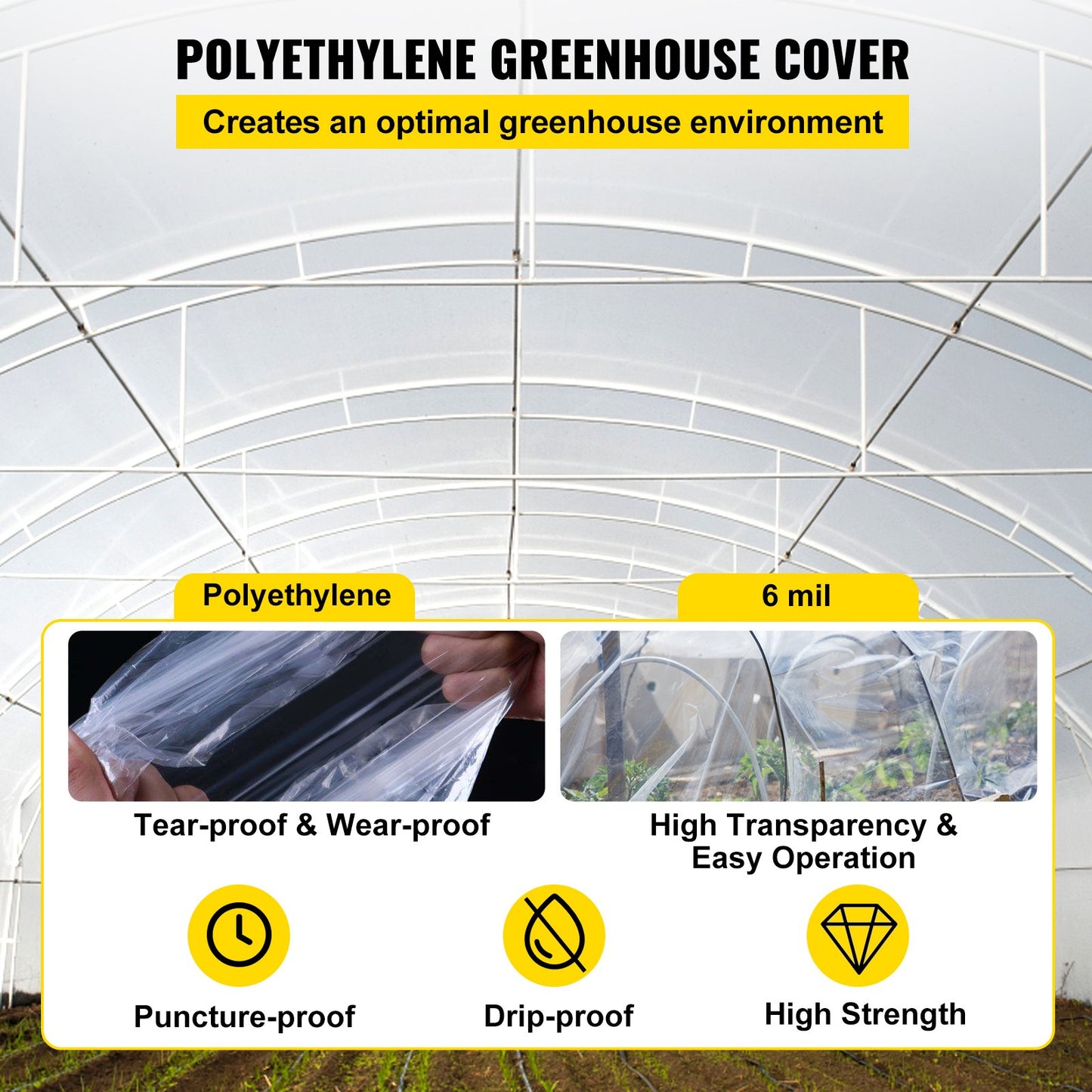 VEVOR Greenhouse Film, 10\' x 100\' Greenhouse Plastic Sheeting, 6 mil Thickness