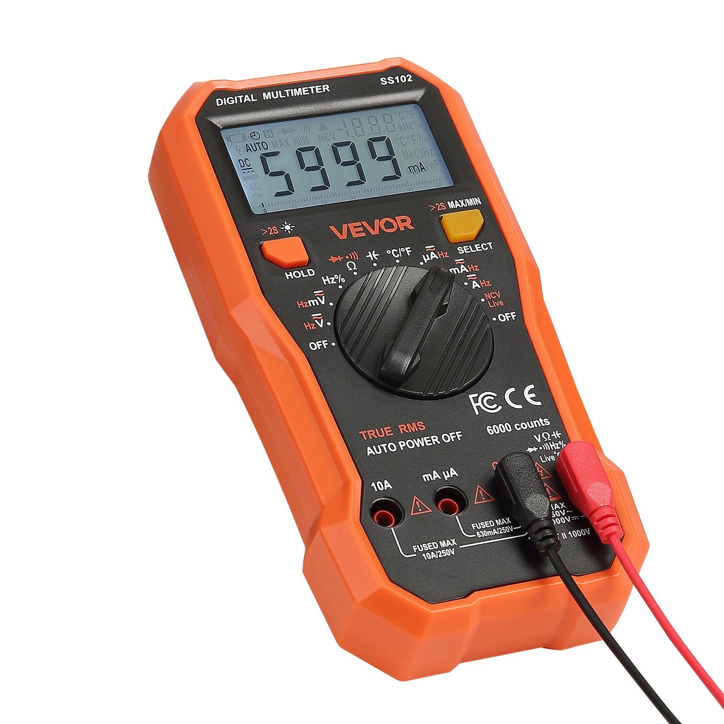 Digital Multimeter, 6000-Count TRMS DC/AC Voltmeter Current Tester, Professional NCV Multimeter for Current Voltage Resistance Capacitance Duty-Cycle Tempetature Diodes Continuity Live Wire Test