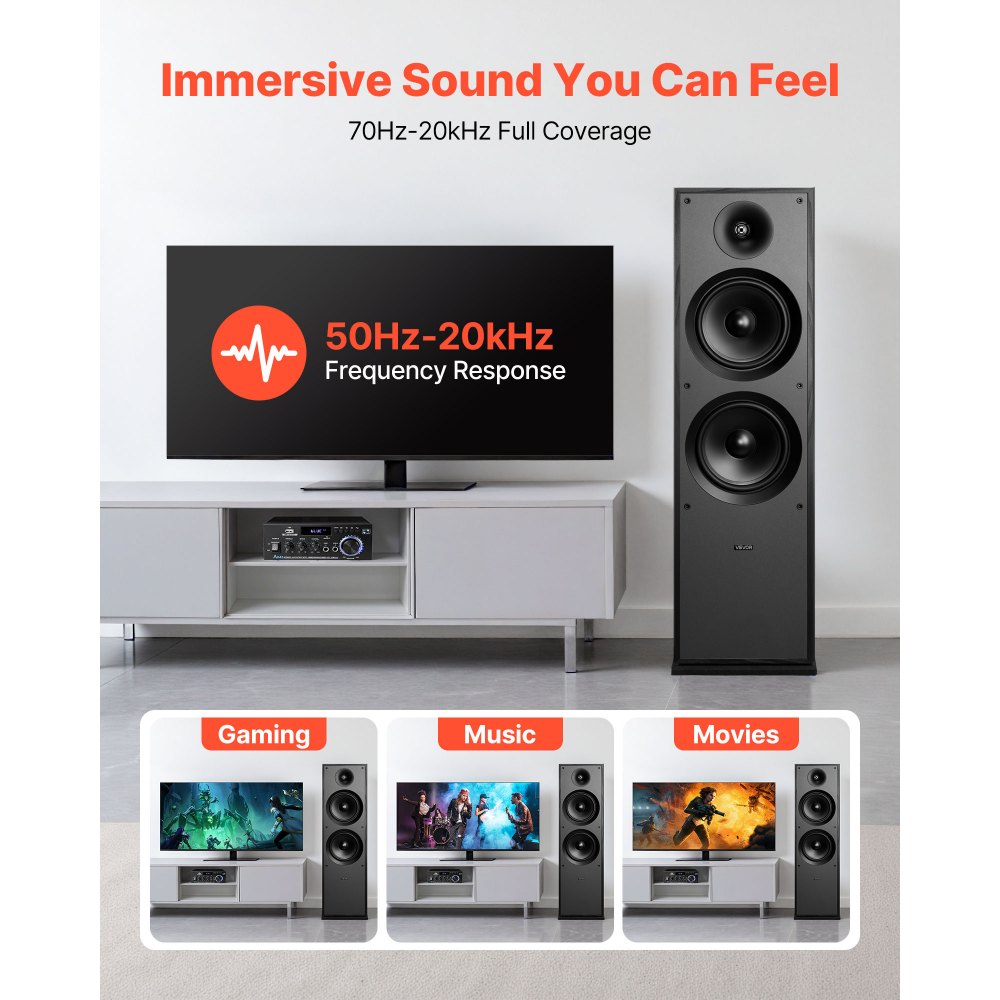 Floorstanding Speaker 2-Way Floor-Standing Tower Speaker 600W Peak Single