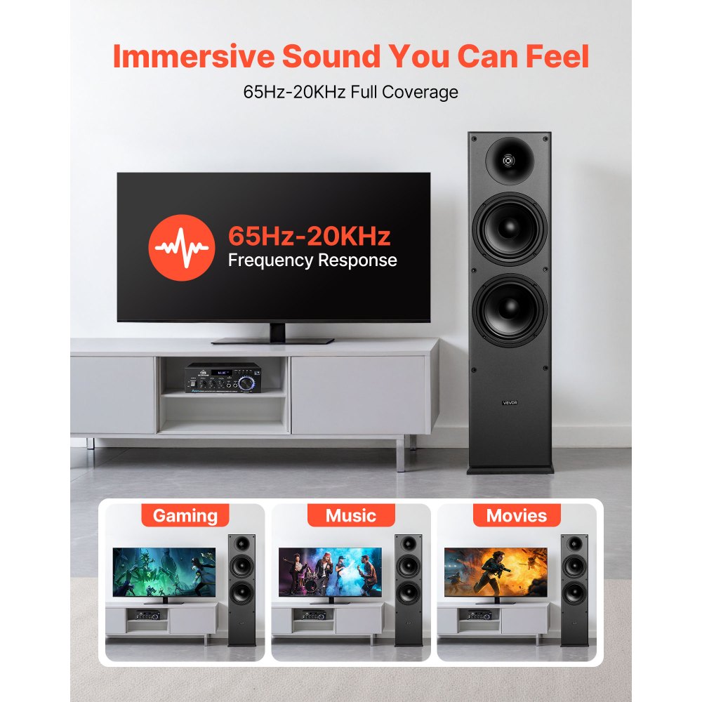 Floorstanding Speakers 2-Way Floor-Standing Tower Speakers 400W Peak Pair